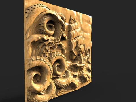 Ship and tentacles CNC 3D Print Model