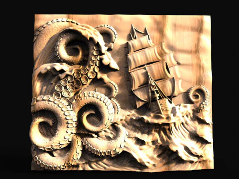 Ship and tentacles CNC 3D Print Model