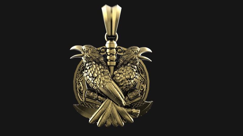 Viking crow pendant 3D-printmodel .c4d .max .obj .3ds .fbx .stl .blend 