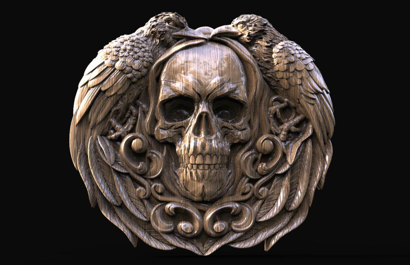 Skull and crows CNC 3D Print Model .c4d .max .obj .3ds .fbx .stl .blend
