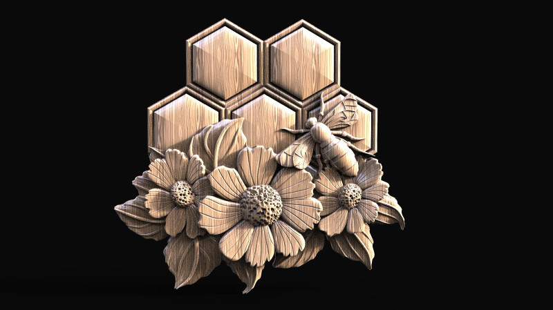 Bee and flowers CNC Modèles 3D en vedette .c4d .max .obj .3ds .fbx .stl .blend 