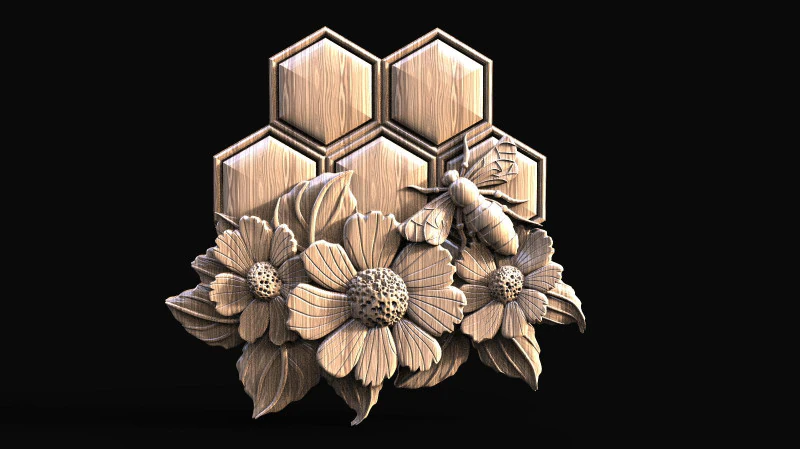 Bee and flowers CNC 3D Print Model .c4d .max .obj .3ds .fbx .stl .blend
