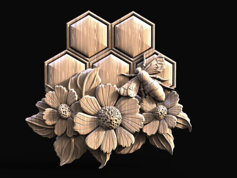 Bee and flowers CNC 3D Print Model