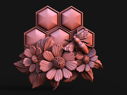 Bee and flowers CNC Modèles 3D en vedette