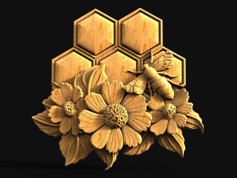 Bee and flowers CNC Modèles 3D en vedette