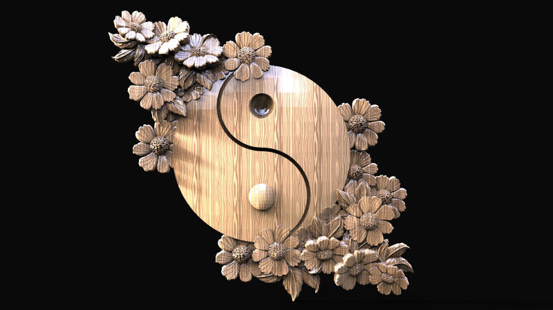 Yin Yang and flowers CNC 3Dプリントモデル .c4d .max .obj .3ds .fbx .stl .blend 