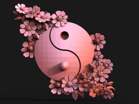 Yin Yang and flowers CNC 3Dプリントモデル