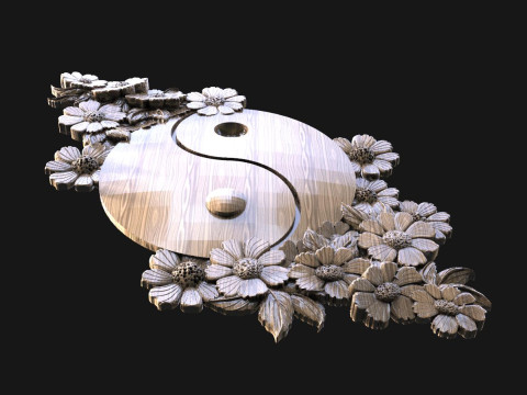 Yin Yang and flowers CNC 3Dプリントモデル