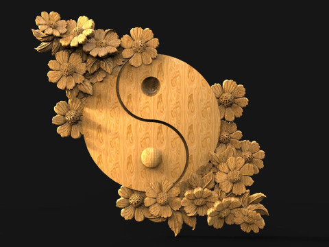 Yin Yang and flowers CNC 3Dプリントモデル