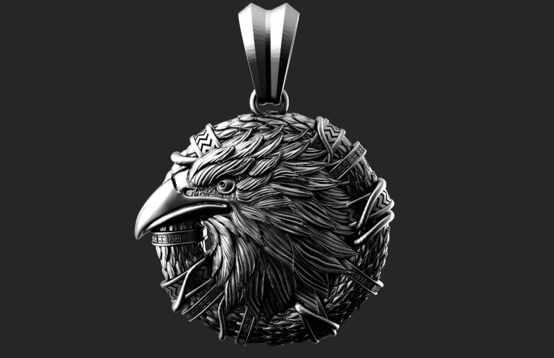 Crow pendant 3Dプリントモデル .c4d .max .obj .3ds .fbx .stl .blend 