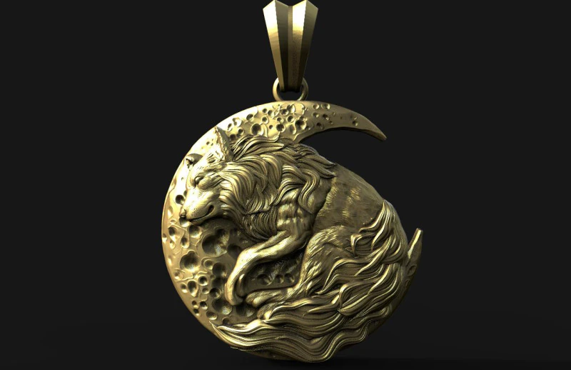 Wolf and moon pendant STL 3D Print Model .c4d .max .obj .3ds .fbx .stl .blend 