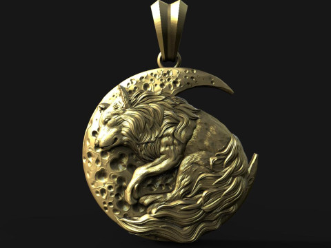 Wolf and moon pendant STL Model Cetak 3D
