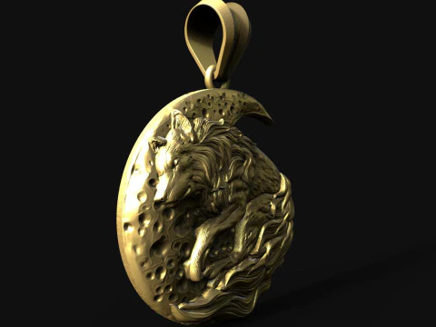 Wolf and moon pendant STL 3D Print Model