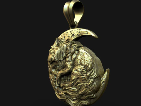 Wolf and moon pendant STL 3D Print Model