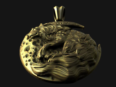 Wolf and moon pendant STL 3D Print Model