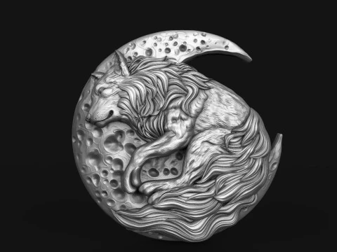 Wolf and moon pendant STL 3D Print Model