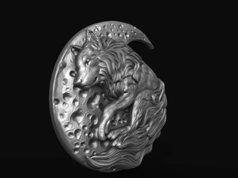 Wolf and moon pendant STL 3D Print Model