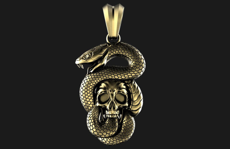 Snake and skull pendant 3D प्रिंट मॉडल .c4d .max .obj .3ds .fbx .stl .blend 