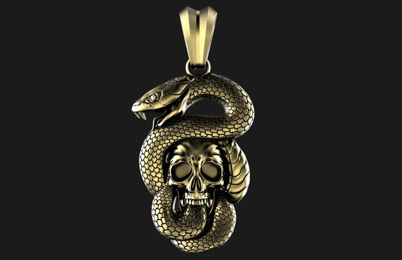 Snake and skull pendant 3D Print Model .c4d .max .obj .3ds .fbx .stl .blend 