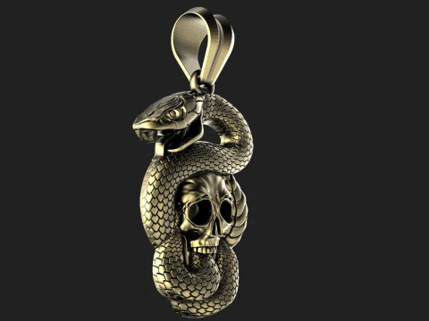 Snake and skull pendant 3D Print Model