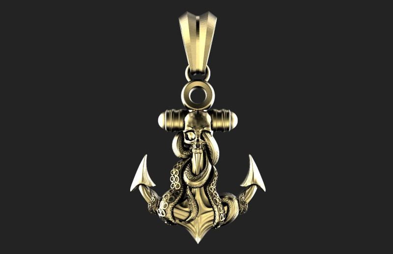 Anchor and Skull Pendant 3D-printmodel .c4d .max .obj .3ds .fbx .stl .blend 