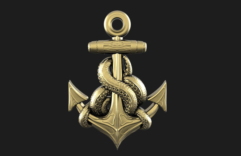 Anchor and tentacles pendant 3D-printmodel .c4d .max .obj .3ds .fbx .stl .blend 