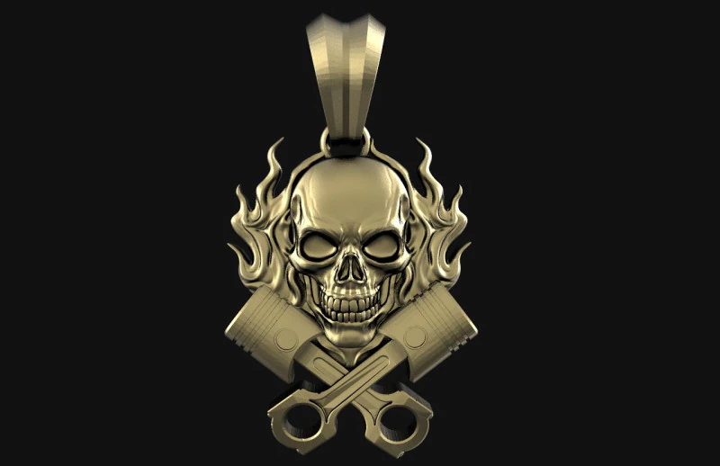 Skull and piston pendant 3D Print Model .c4d .max .obj .3ds .fbx .stl .blend