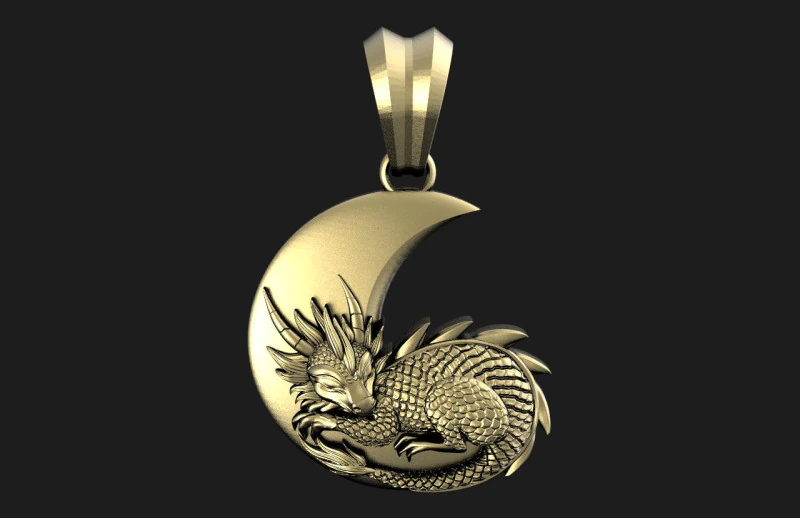 Dragon moon Pendant 3D Print Model .c4d .max .obj .3ds .fbx .stl .blend 