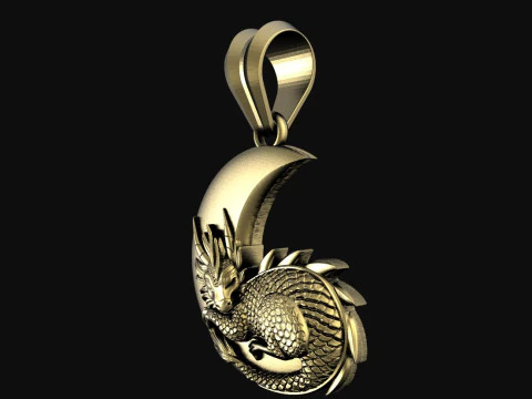 Dragon moon Pendant 3D Print Model