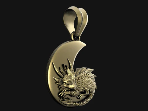 Dragon moon Pendant 3D Print Model