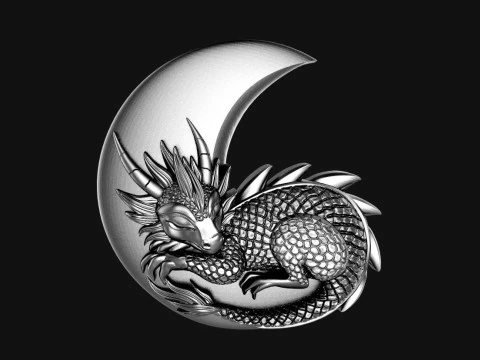 Dragon moon Pendant 3D Print Model