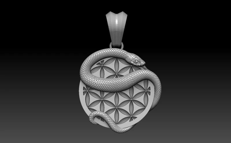 Flower of life and Snak pendant 3D Print Model .c4d .max .obj .3ds .fbx .stl .blend