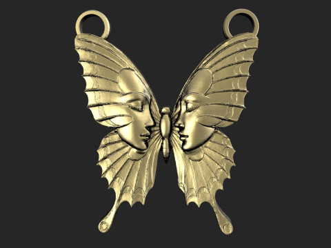 Reflected Faces Butterfly pendant Model do druku 3D