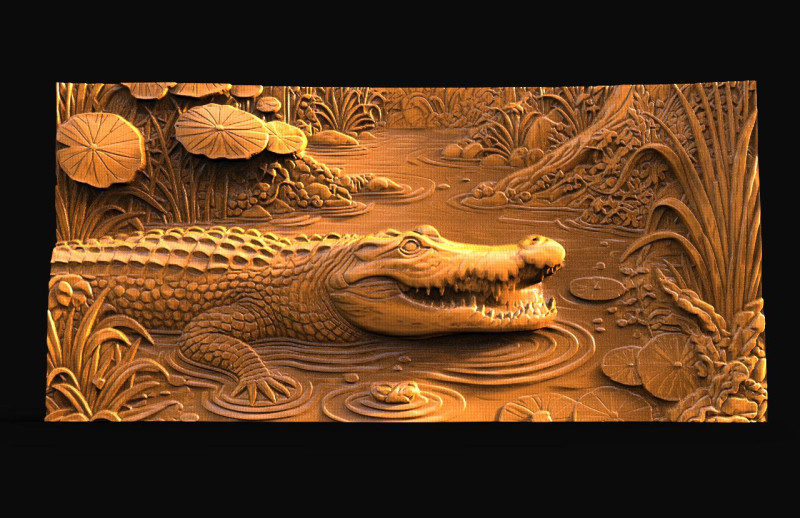 Crocodile CNC 3D Baskı Modeli .c4d .max .obj .3ds .fbx .stl .blend