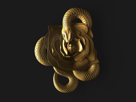 蛇と薔薇のペンダント 3Dプリントモデル