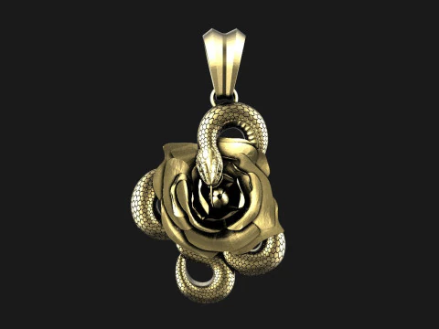 Snake and Rose pendant 3D Print Model