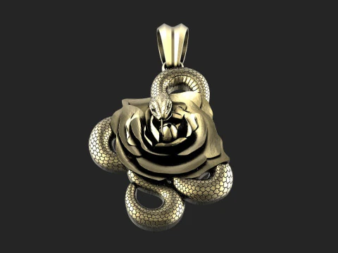 Snake and Rose pendant 3D Print Model