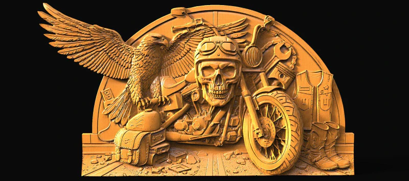 Biker skull CNC 3D Print Model .c4d .max .obj .3ds .fbx .stl .blend