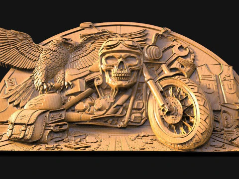 Biker skull CNC 3D Print Model