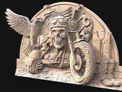 Biker skull CNC 3D Print Model