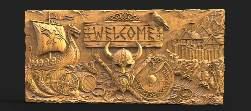 Viking welcome sign CNC 3D Print Model .c4d .max .obj .3ds .fbx .stl .blend 