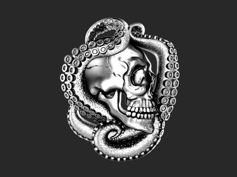 Skull and tentacle pendant 3D Print Model