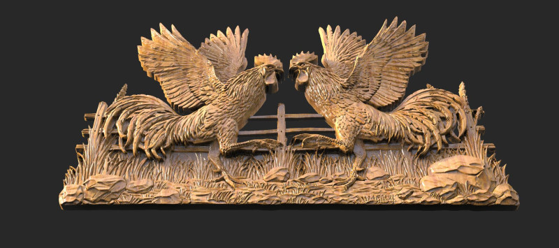 Fighting roosters CNC 3D Print Model .c4d .max .obj .3ds .fbx .stl .blend
