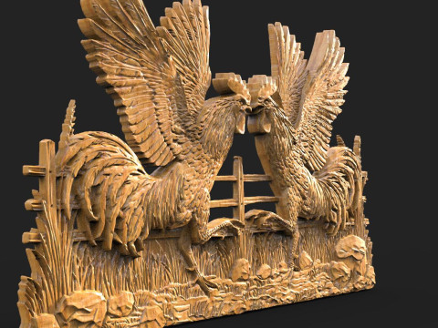 Fighting roosters CNC 3D Print Model