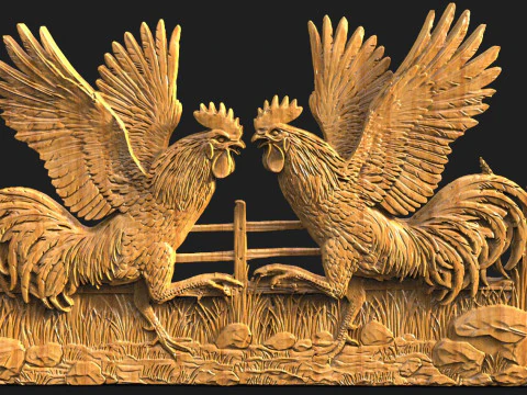 Fighting roosters CNC 3D Print Model