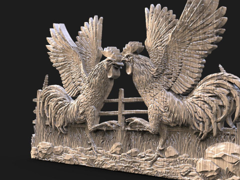 Fighting roosters CNC 3D Print Model