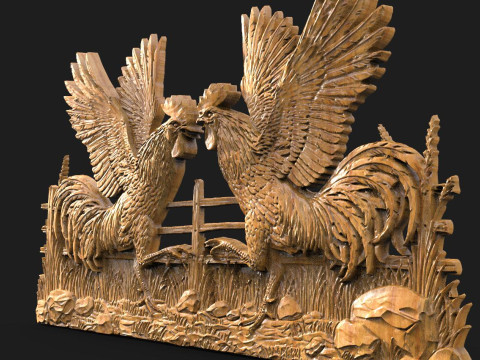 Fighting roosters CNC 3D Print Model