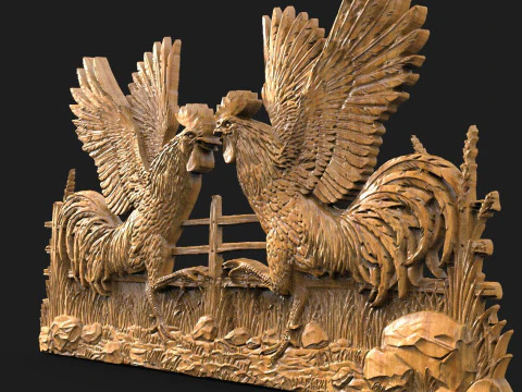 Fighting roosters CNC 3D Print Model