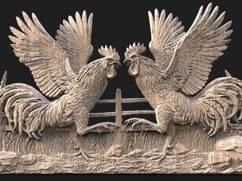 Fighting roosters CNC 3D Print Model
