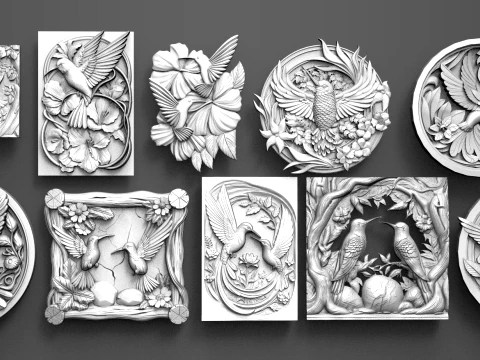 Hummingbird Collection Vol 1 10 CNC-reli&euml;fmodellen Bundel 3D-snijbestanden voor CNC-router Natu 3D printmodel